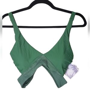 NWT Green Swimsuit Top Smocked Criscross Size L